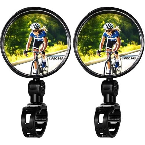 Pro365 Bicycle Rear View Mirrors 6 Months Replacement Warranty With Protective Film Adjustable 360 Handlebar Convex Mirror (2 Pieces)