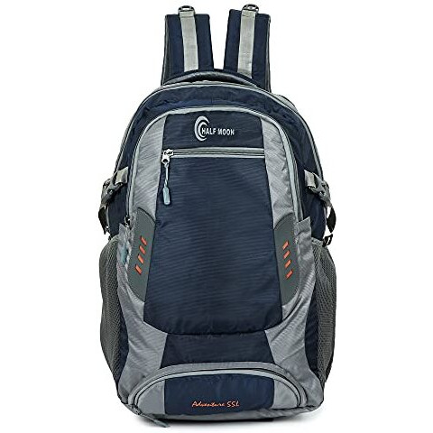 Half Moon Extra Large Size 55L Waterproof Rucksack Bags For Men/Trekking Bags For Men, Polyester Navy | With Laptop Compartment & Rain Cover | For Trekking, Hiking, Travel Backpack For Men & Women