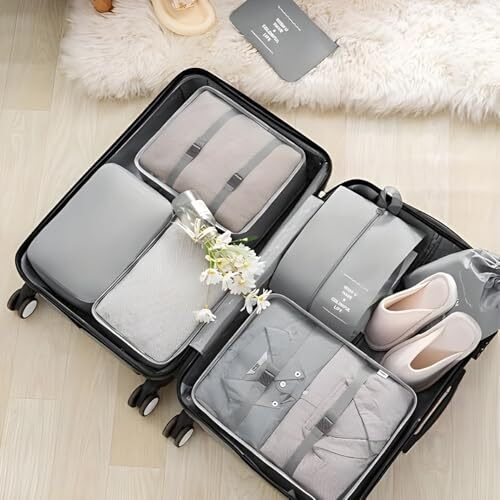 Jd Fresh 7 Pieces Travel Organizer Pouches/Packing Cubes/Travel Essentials For Women Luggage/Space Saver Bags For Clothes/Toiletry Kit/Underwear/Makeup Kit/Travelling Pouch/Travel Accessories(Grey)