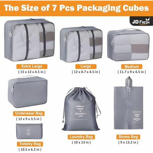 Jd Fresh 7 Pieces Travel Organizer Pouches/Packing Cubes/Travel Essentials For Women Luggage/Space Saver Bags For Clothes/Toiletry Kit/Underwear/Makeup Kit/Travelling Pouch/Travel Accessories(Grey)