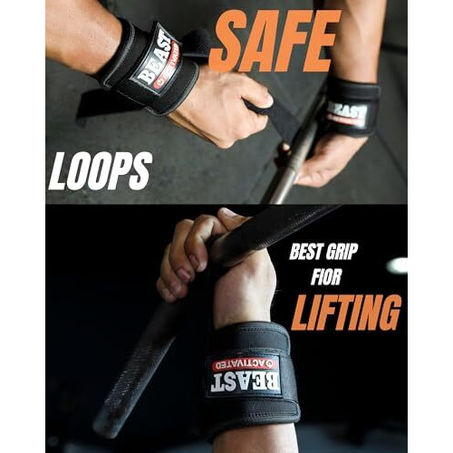 Easyhealth Beast Activated Deadlift Weight Lifting Wrist Straps For Gym Hand Grips Band Support With Soft Cushioned Padding And Long Straps, For Max Grip And Barbell Stability