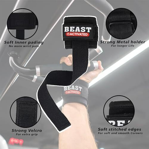 Easyhealth Beast Activated Deadlift Weight Lifting Wrist Straps For Gym Hand Grips Band Support With Soft Cushioned Padding And Long Straps, For Max Grip And Barbell Stability