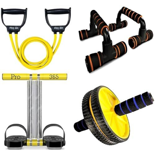Pro365 Tummy Trimmer, Pushup Bar, Toning Tube With Abdominal Ab Wheel Exerciser Home Gym Exercise Equipment (6 Months Replacement Warranty, Full Set, 4 Pack)