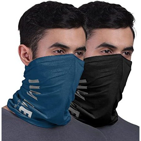Freecultr Unisex Bamboo Bandana, Anti Microbial Super Soft & Comfort Fit, Breathable Multipurpose Headband, Face Mask For Dust Protection And Sun - Printed Pack Of 2-Black,Sapphire Blue