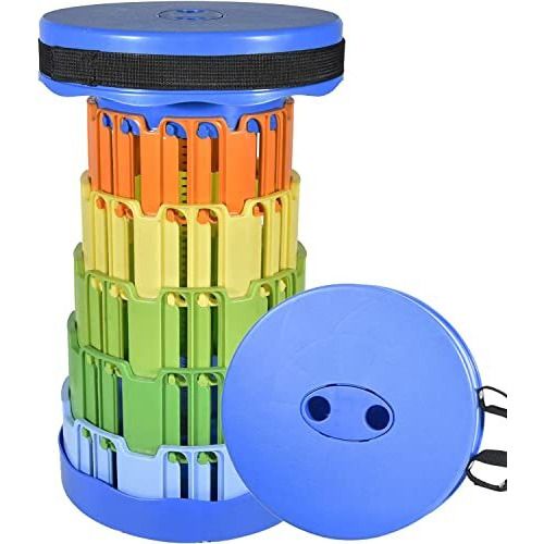 Ratava Outdoor Portable Folding Stool, Camping, Hiking, Fishing, Picnic Chair Seat Table, Round Foldable Stool For Kids Adults Home, Office, Garden, Traveling 1Pc (Blue Rainbow)