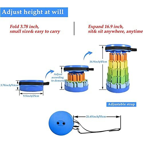 Ratava Outdoor Portable Folding Stool, Camping, Hiking, Fishing, Picnic Chair Seat Table, Round Foldable Stool For Kids Adults Home, Office, Garden, Traveling 1Pc (Blue Rainbow)