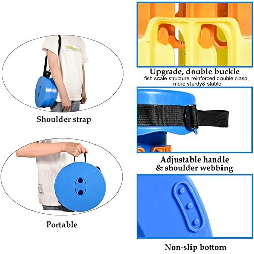 Ratava Outdoor Portable Folding Stool, Camping, Hiking, Fishing, Picnic Chair Seat Table, Round Foldable Stool For Kids Adults Home, Office, Garden, Traveling 1Pc (Blue Rainbow)