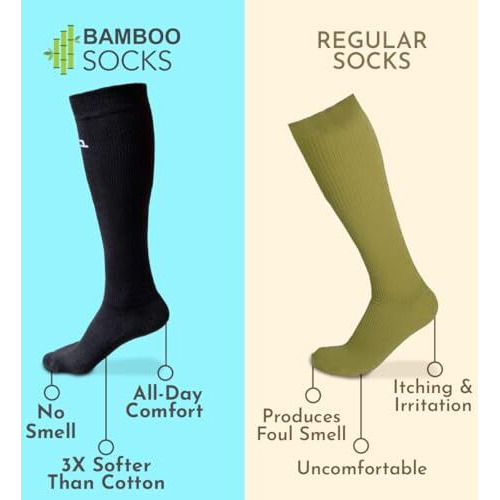 Heelium Bamboo Compression Knee Length Socks & Sleeves For Men & Women | Odour Free & Superior Grip | Running, Cycling, Boosts Blood Circulation & Recovery, Black