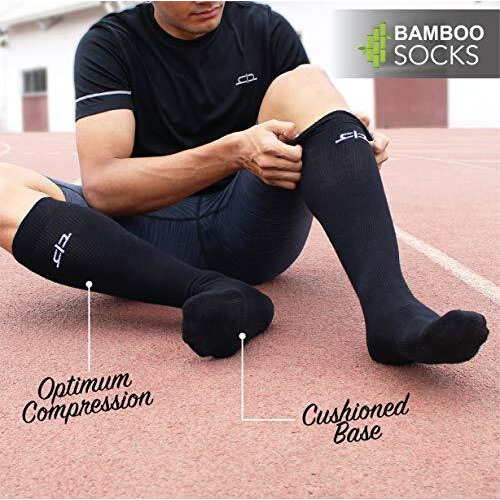Heelium Bamboo Compression Knee Length Socks & Sleeves For Men & Women | Odour Free & Superior Grip | Running, Cycling, Boosts Blood Circulation & Recovery, Black