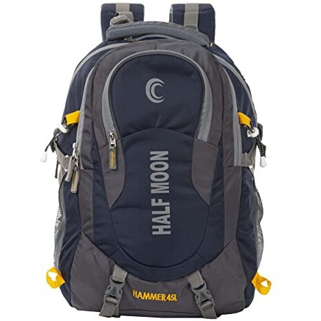 Half Moon 45L Hammer Waterproof Laptop Travelling Rucksack Trekking Backpack For Travel Journey Bags For Men Women Boys & Girls With 17.3Inch Laptop Compartment & Rain Cover (Navy Blue)