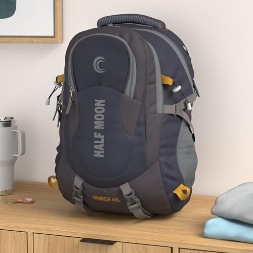 Half Moon 45L Hammer Waterproof Laptop Travelling Rucksack Trekking Backpack For Travel Journey Bags For Men Women Boys & Girls With 17.3Inch Laptop Compartment & Rain Cover (Navy Blue)