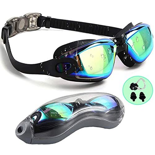 2Buds Anti-Fog & Uv Protection Swimming Goggles For Adult With Adjustable Strap, Free Nose Clip, Ear Plugs