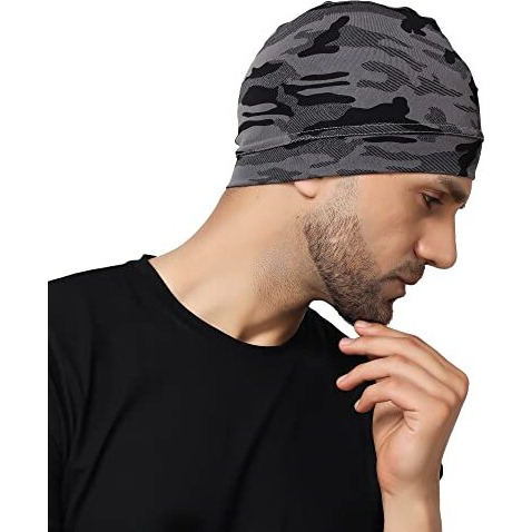 Paropkar Polyester Army Print Grey Skull Cap Helmet Liner For Men - Motorcycle, Cycling, Football Head Beanie & Hard Hat Liner - Sweat Wicking Skullcap (Grey), Free Size
