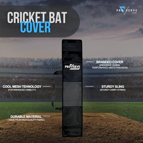 Proverve Cricket Bat Cover Tetron Material, Premium Full Size Cover For Wooden And Plastic Bats With Heavy Duty Stitched Strap (Black, Pack Of 1), Polyester