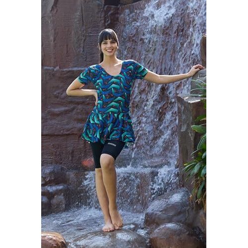 Rovars Women Poly Jersy - Polka Dots Frock Style Swimming Costume Half Sleeves - Half Length - Without Pads (Green 2Xl)