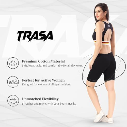 Trasa Women's Cotton Fashion Biker Workout Cycling Shorts, Black - Xl