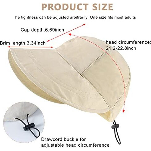 Palay Polyester Wide Brim Hat For Women Uv Protection Bucket Hat With Drawstring Closure Lightweight Quick Dry Cap For Women Solid Color Women Sun Cap For Travel, Cycling, Camping (Beige), Adjustable