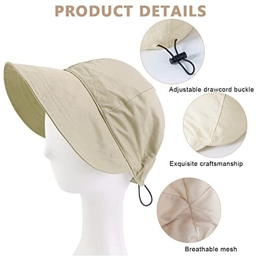 Palay Polyester Wide Brim Hat For Women Uv Protection Bucket Hat With Drawstring Closure Lightweight Quick Dry Cap For Women Solid Color Women Sun Cap For Travel, Cycling, Camping (Beige), Adjustable