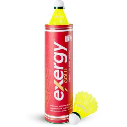 Exergy Gold Nylon Shuttlecock With Premium Natural Cork & Super Strong Nylon Skirt - Aerodynamic Design For Stable Flight | Extreme Durability | Near Feather Shuttle Performance (Pack Of 6 - Yellow)