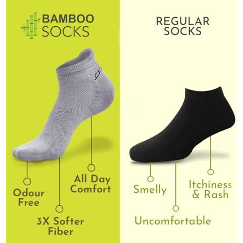 Heelium Bamboo Anklet Socks For Men|Ankle Length|Odour-Free & Breathable|Padded Base & Anti-Bacterial|3X Softer Than Cotton Socks, Multicolor