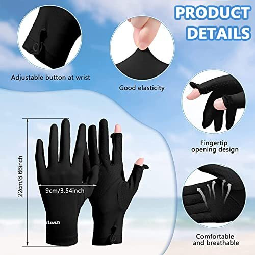 Palay Sun Protection Gloves For Women, Non-Slip Touch Screen Sun Gloves, Breathable Silk Cooling Gloves, Outdoor Full Finger Gloves For Cycling Driving Fishing - Black, Snap Button Closure