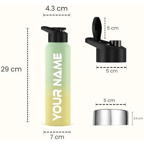 Speedex Stainless Steel Customized Sipper Water Bottles 1 Ltr, Lemon Green Color, Gifts For Men, Women, Boys And Girls, Customized Name Bottle For Birthday Gifts - 1000Ml (Set Of 1)