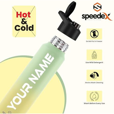 Speedex Stainless Steel Customized Sipper Water Bottles 1 Ltr, Lemon Green Color, Gifts For Men, Women, Boys And Girls, Customized Name Bottle For Birthday Gifts - 1000Ml (Set Of 1)