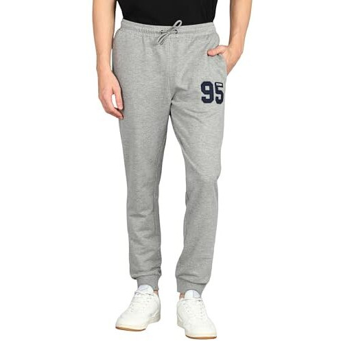 Alan Jones Clothing Men's High Rise Slim Fit Poly Cotton Track Pants (Jog18-D95-Mil-L_Grey, Melange_Large)