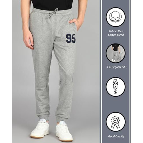 Alan Jones Clothing Men's High Rise Slim Fit Poly Cotton Track Pants (Jog18-D95-Mil-L_Grey, Melange_Large)