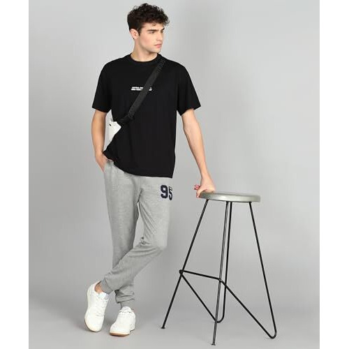 Alan Jones Clothing Men's High Rise Slim Fit Poly Cotton Track Pants (Jog18-D95-Mil-L_Grey, Melange_Large)