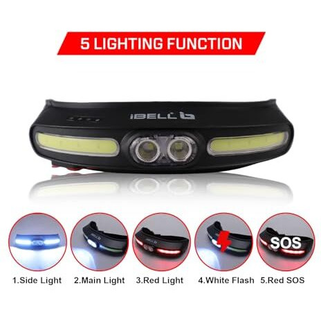 Ibell Hl8245S Super Bright Headlamp Torch With Headband, Long Range Rechargeable Led Flashlight With Various Light Modes (Black)