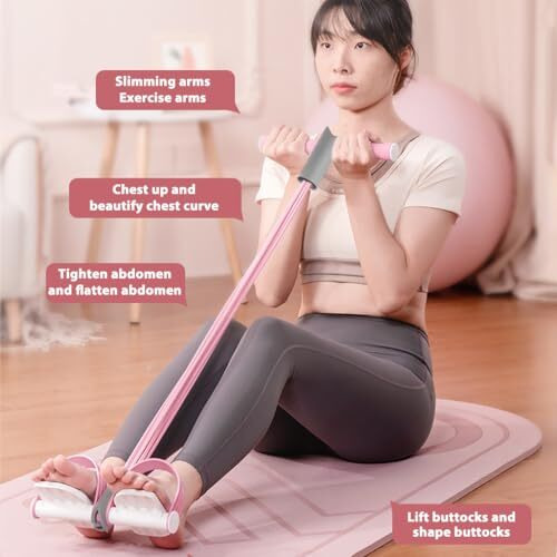 Proberos Fitness Tension Rope With Wider Pedal, 6-Tube Elastic Yoga Pedal Puller Resistance Band, Pull Reducer Training Bands, Natural Latex Tension Rope, For Abdomen/Waist/Leg Stretching, Pink