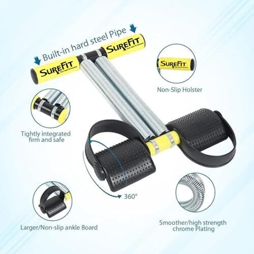 Surefit Tummy Trimmer Double Spring With Resistance Band Combo Pack For Men & Women - Ab Exercise Equipment, Abdominal Workout For Home & Gym Use (Yellow)