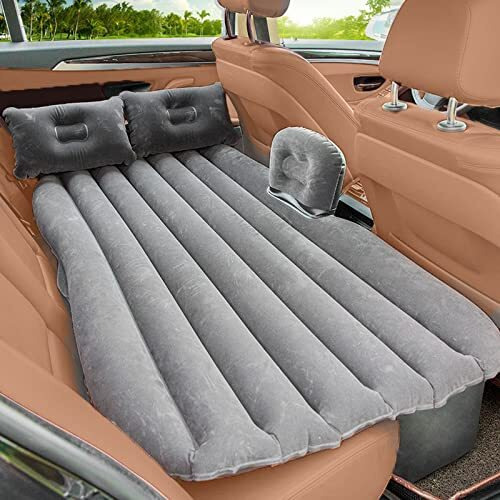 Brogbus Car Travel Vehicle Inflatable Cushion Car Mattress With Two Pillows Car Pump And Rep Tikki For Car Travel (53.5 X 32.2 X 16.5 Inches, Grey)