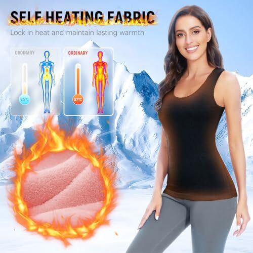 Palay Thermal Tank Top Womens Fleece Lined Underwear Tops Undershirt For Women Cotton Cami Warm Base Layer Vest Scoop Neck, Fitted