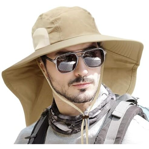 Gustave Polyester Sun Hat Fashion Wide Brim Hat Upf 50+ Sun Cap Neck Flap Design & Adjustable Windproof Chin Strap Sun Hat Unisex Sun Hat Yellow