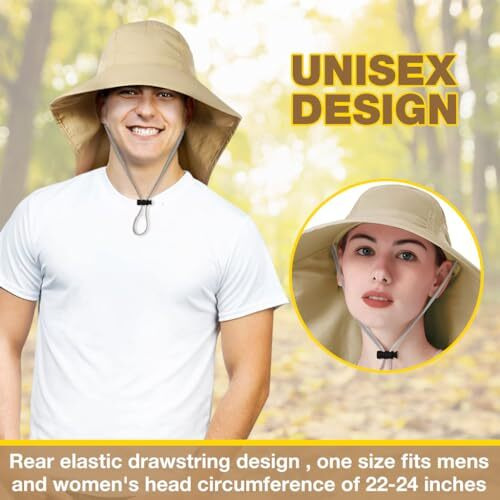 Gustave Polyester Sun Hat Fashion Wide Brim Hat Upf 50+ Sun Cap Neck Flap Design & Adjustable Windproof Chin Strap Sun Hat Unisex Sun Hat Yellow