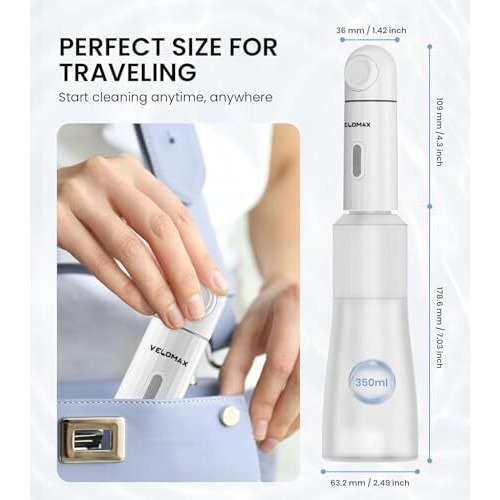 Velomax Portable Travel Bidet With 2 Pressure Options , Ipx7 Waterproof Electric Rechargeable Mini Handheld Spray For Women & Men, Adjustable Speed, Hygienic Cleaning, Postpartum & Baby Care