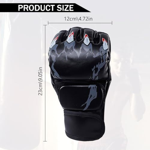 Proberos Boxing Gloves Black Print Mma Gloves With Adjustable Wristband, Breathable Fingerless Mma Gloves For Boxing, Muay Thai And Sparring Sessions, Punching Gloves (23*12Cm)