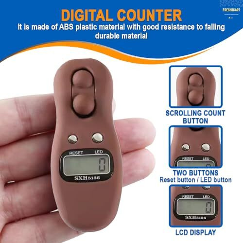 Freshdcart Fdca664 Manual Hand Finger Digital Counting Machine Digital Finger Counter With Large Digital Lcd Display For Activities, Meditation, Mantra Chanting Counting (Brown, Pack Of 1)
