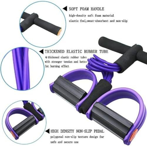 Pull Reducer Training Bands 4 Tubes+(1 Pencil Skipping Rope Free) Yoga Pedal Puller Resistance Band, Natural Latex Tension Rope For Abdomen/Waist/Arm/Leg Stretching Slimming Training. (Multicolour)
