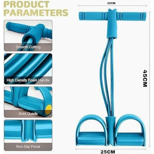 Pull Reducer Training Bands 4 Tubes+(1 Pencil Skipping Rope Free) Yoga Pedal Puller Resistance Band, Natural Latex Tension Rope For Abdomen/Waist/Arm/Leg Stretching Slimming Training. (Multicolour)