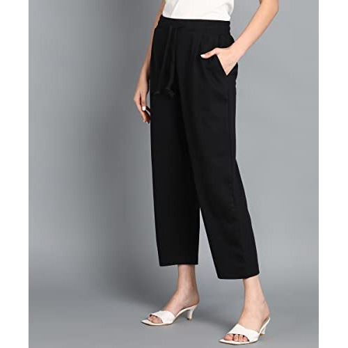 Alan Jones Clothing Women's Relax Fit High Rise Ankle Length Trouser Joggers (Black_Xl)