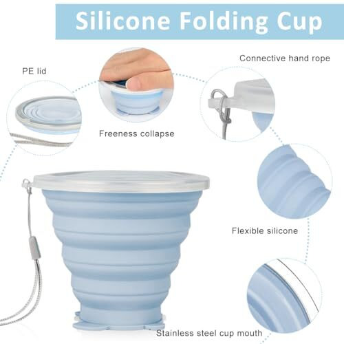Hasthip 2 Pack Collapsible Cup For Travel Accessories Small Silicone Foldable Glass Cup With Lids Camping Accessories For Outdoor Reusable Expandable Drinking Cup For Travel Outdoor Camping