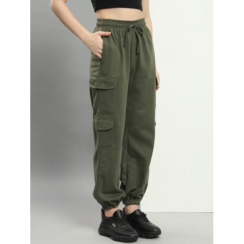 Q - Rious Women's Relaxed Fit Cargo Style Jogger Pants (Olive_36)