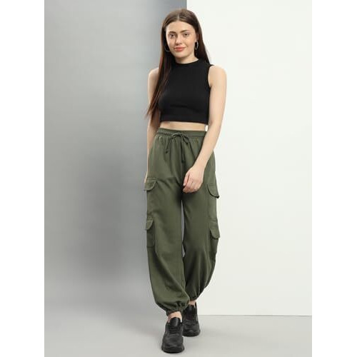 Q - Rious Women's Relaxed Fit Cargo Style Jogger Pants (Olive_36)
