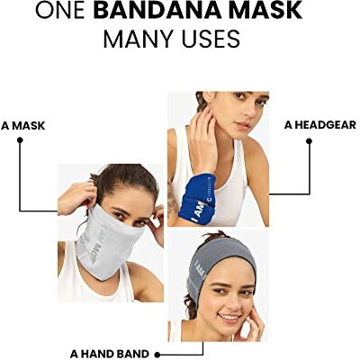 Freecultr Unisex Bamboo Bandana, Anti Microbial Super Soft & Comfort Fit, Breathable Multipurpose Headband, Face Mask For Dust Protection And Sun - Printed Pack Of 3-Charcoal,Pilot Blue,White