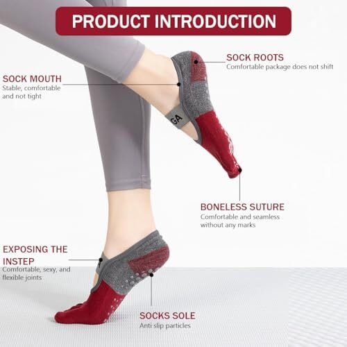 Proberos 3 Pairs Yoga Socks For Women, Breathable Cotton 5-Toe Socks For Women, Anti Skid Women Socks, Elastic Strap Design For Pilates, Dance, Barre, Home Workout & Barefoot Fitness