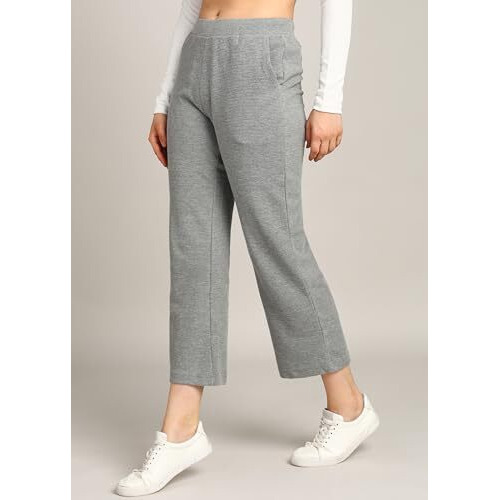 Alan Jones Clothing Women's Solid High Rise Stretch Waffle Straight Pants (Melange_Large)