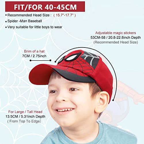 Gustave Spiderman Cap For Kids - Boys & Girls Baseball Sport Sun Hat With Adjustable Closure, Breathable Mesh Design, Suitable For 3-9 Years For Parties, Outdoor Activities & Gift
